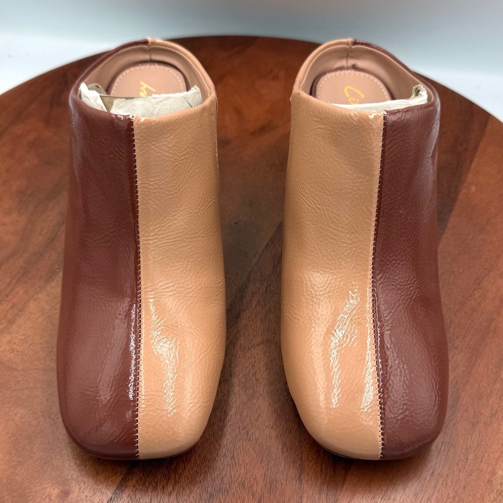 Circus NY Sam Edelman Glossy Brown Tan Two Tone Patent Mules Block Heel Womens 6